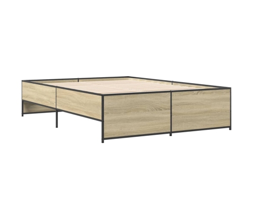 Estructura cama madera ingeniería metal roble Sonoma 140x190 cm