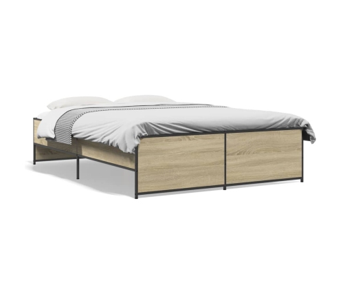 Estructura cama madera ingeniería metal roble Sonoma 140x190 cm