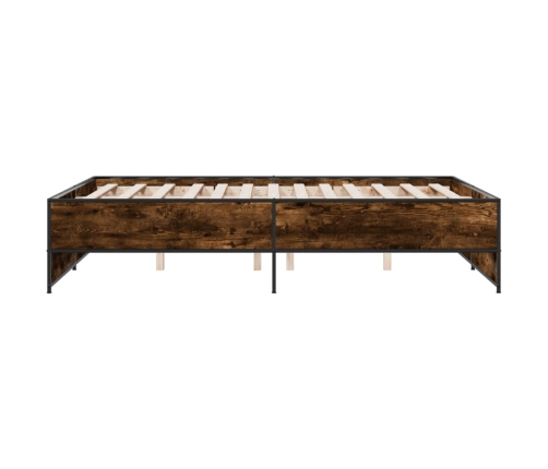 Estructura cama madera ingeniería metal roble ahumado 140x190cm