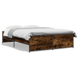 Estructura cama madera ingeniería metal roble ahumado 140x190cm