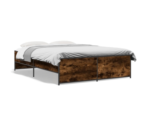 Estructura cama madera ingeniería metal roble ahumado 140x190cm