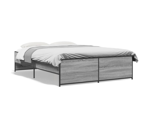 Estructura cama madera ingeniería metal gris Sonoma 140x190 cm