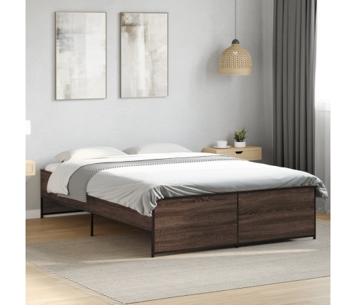 Estructura cama madera ingeniería metal marrón roble 140x190 cm