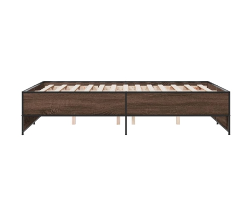 Estructura cama madera ingeniería metal marrón roble 140x190 cm