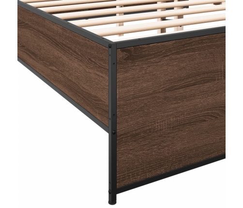 Estructura cama madera ingeniería metal marrón roble 140x190 cm