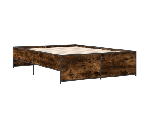 Estructura cama madera ingeniería metal roble ahumado 135x190cm