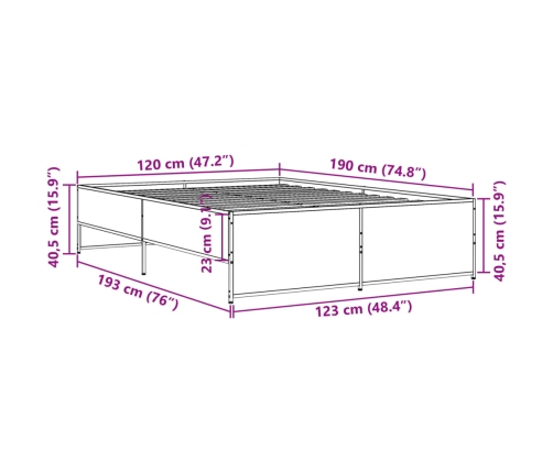 Estructura cama madera ingeniería metal roble Sonoma 120x190 cm