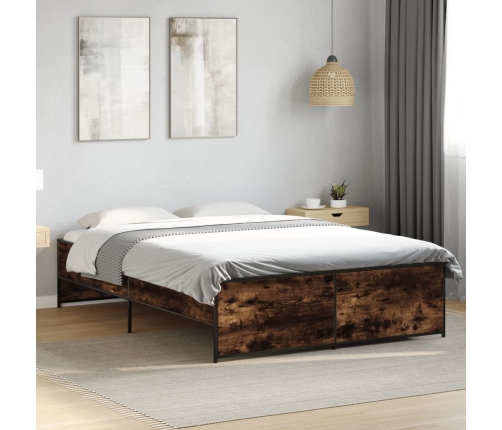 vidaXL Estructura cama madera ingeniería metal roble ahumado 120x190cm