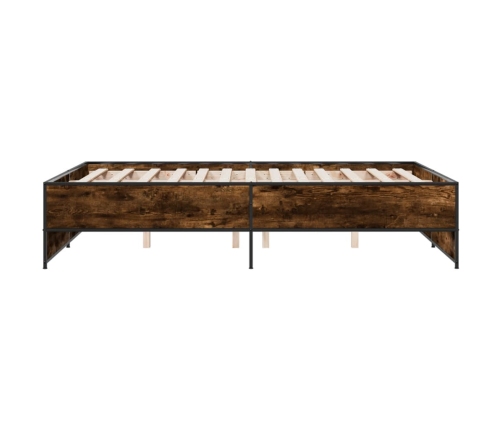 vidaXL Estructura cama madera ingeniería metal roble ahumado 120x190cm