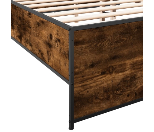 vidaXL Estructura cama madera ingeniería metal roble ahumado 120x190cm