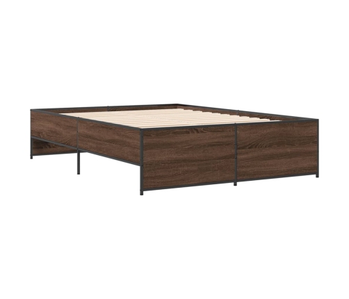 Estructura cama madera ingeniería metal marrón roble 120x190 cm