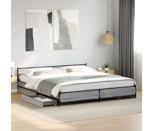 Cama con cajones madera ingeniería gris Sonoma 180x200 cm