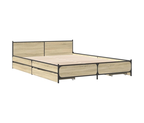 vidaXL Cama con cajones madera ingeniería roble Sonoma 160x200 cm