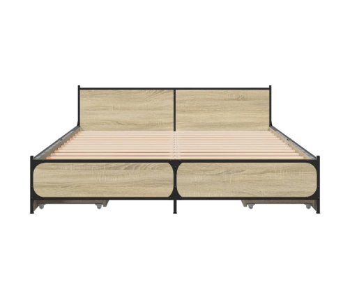 vidaXL Cama con cajones madera ingeniería roble Sonoma 160x200 cm