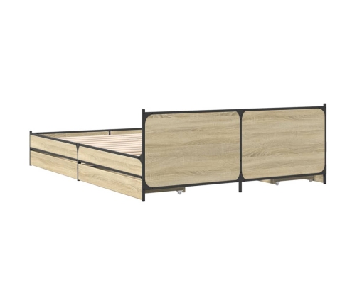 vidaXL Cama con cajones madera ingeniería roble Sonoma 160x200 cm