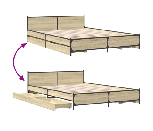 vidaXL Cama con cajones madera ingeniería roble Sonoma 160x200 cm