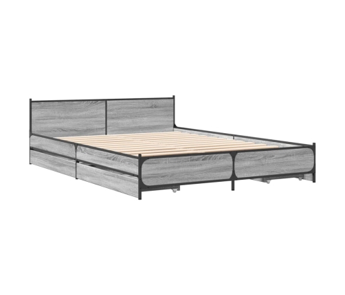 Cama con cajones madera ingeniería gris Sonoma 150x200 cm