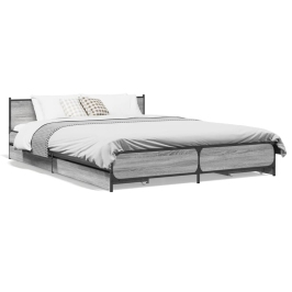 Cama con cajones madera ingeniería gris Sonoma 140x200 cm