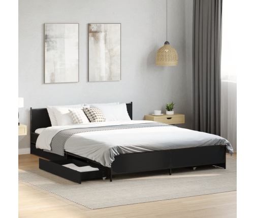 Cama con cajones madera de ingeniería negro 120x200 cm