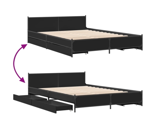 Cama con cajones madera de ingeniería negro 120x200 cm