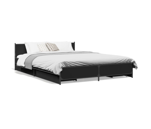 Cama con cajones madera de ingeniería negro 120x200 cm