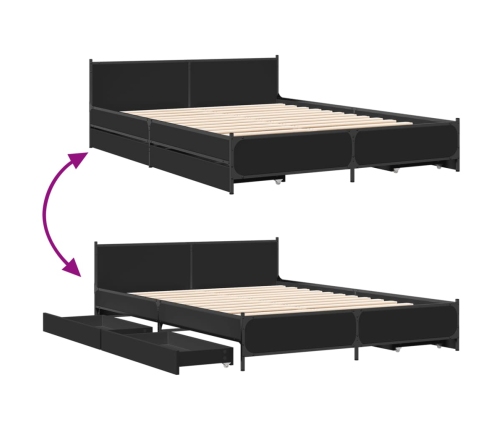 Cama con cajones madera de ingeniería negro 140x190 cm