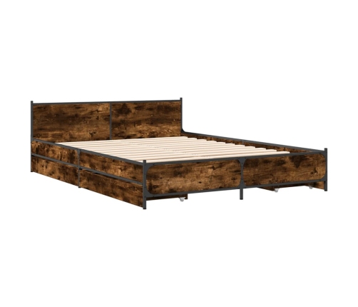 Cama con cajones madera de ingeniería roble ahumado 135x190 cm