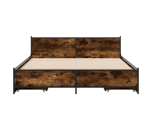 Cama con cajones madera de ingeniería roble ahumado 135x190 cm