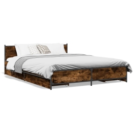 Cama con cajones madera de ingeniería roble ahumado 135x190 cm