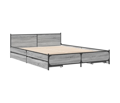 Cama con cajones madera de ingeniería gris Sonoma 135x190 cm