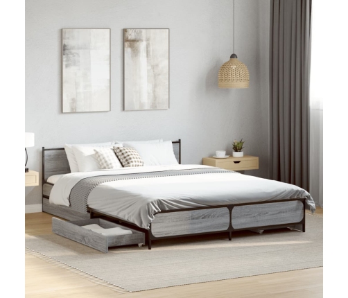 Cama con cajones madera de ingeniería gris Sonoma 135x190 cm