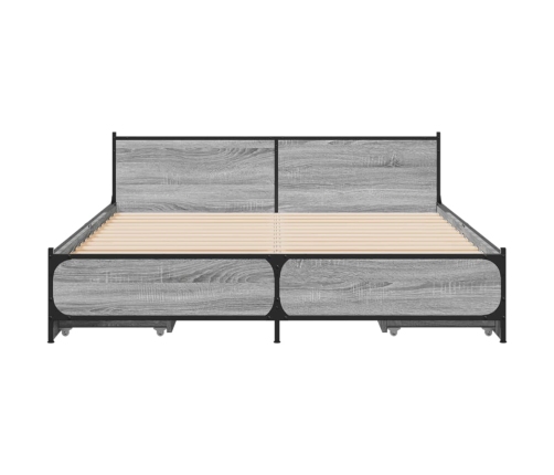 Cama con cajones madera de ingeniería gris Sonoma 135x190 cm