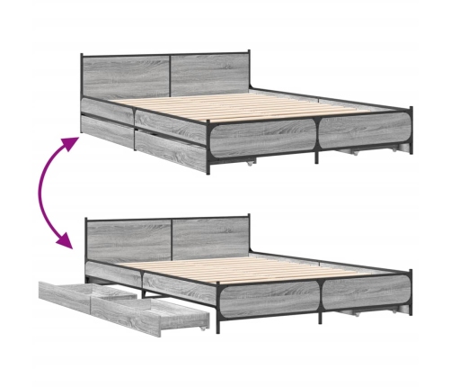 Cama con cajones madera de ingeniería gris Sonoma 135x190 cm