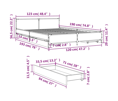 Cama con cajones madera de ingeniería negro 120x190 cm