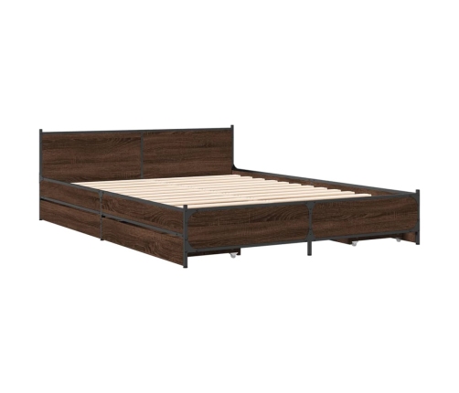 vidaXL Cama con cajones madera de ingeniería marrón roble 120x190 cm