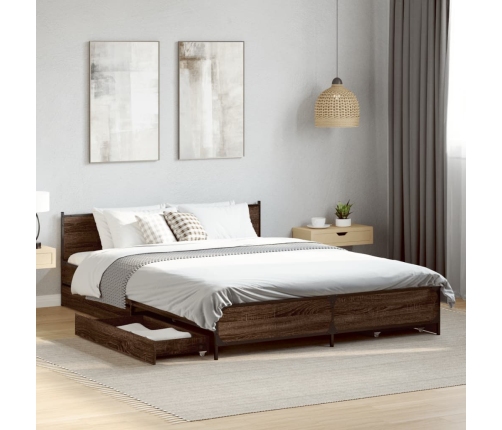 vidaXL Cama con cajones madera de ingeniería marrón roble 120x190 cm