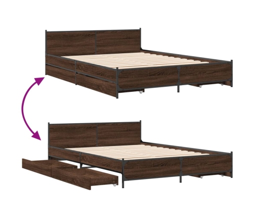 vidaXL Cama con cajones madera de ingeniería marrón roble 120x190 cm