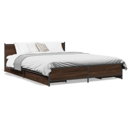 Cama con cajones madera de ingeniería marrón roble 120x190 cm