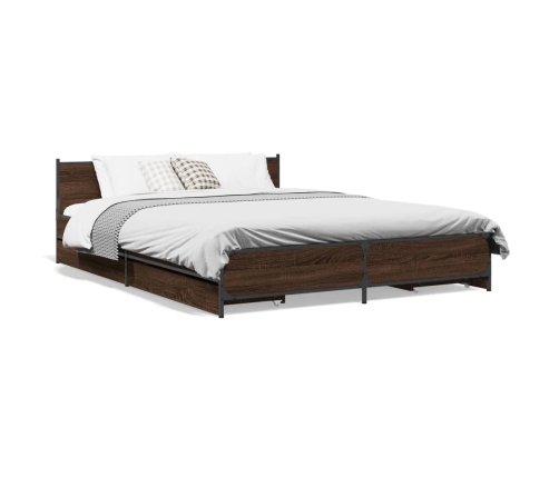 vidaXL Cama con cajones madera de ingeniería marrón roble 120x190 cm