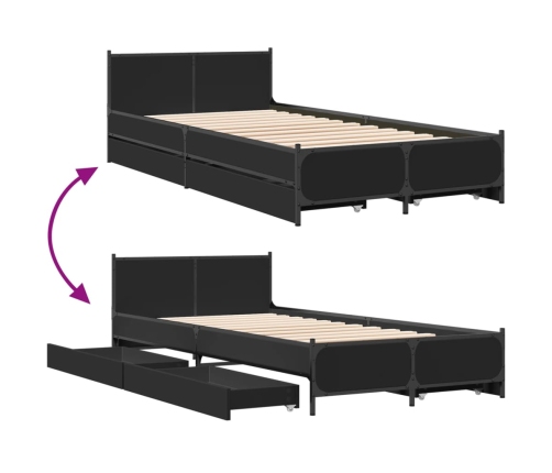 Cama con cajones madera de ingeniería negro 90x190 cm