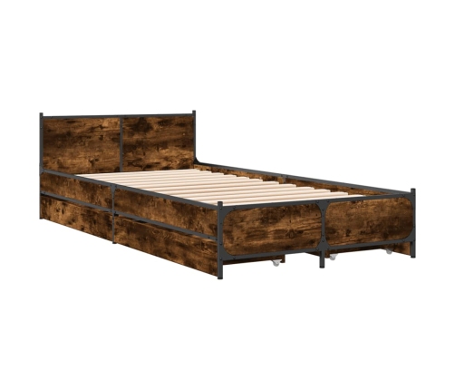 Cama con cajones madera de ingeniería roble ahumado 90x190 cm