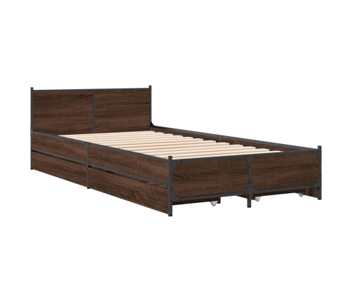 vidaXL Cama con cajones madera de ingeniería marrón roble 90x190 cm