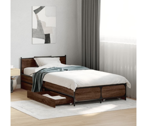 vidaXL Cama con cajones madera de ingeniería marrón roble 90x190 cm