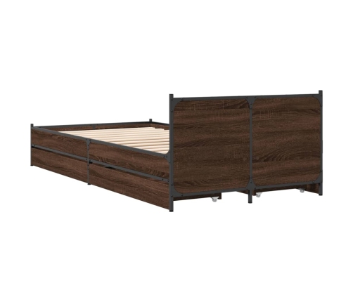 vidaXL Cama con cajones madera de ingeniería marrón roble 90x190 cm