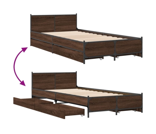 vidaXL Cama con cajones madera de ingeniería marrón roble 90x190 cm