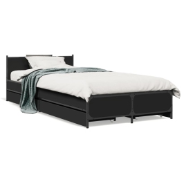 Cama con cajones madera de ingeniería negro 100x200 cm