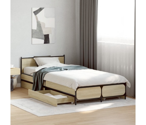 Cama con cajones madera ingeniería roble Sonoma 100x200 cm