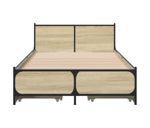 Cama con cajones madera ingeniería roble Sonoma 100x200 cm