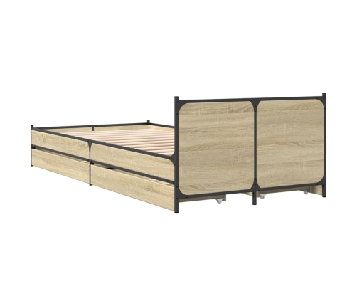 Cama con cajones madera ingeniería roble Sonoma 100x200 cm