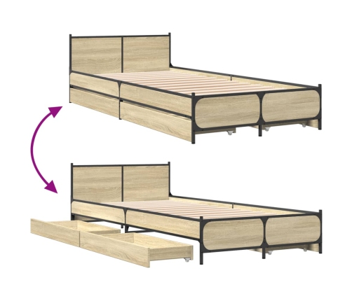 Cama con cajones madera ingeniería roble Sonoma 100x200 cm